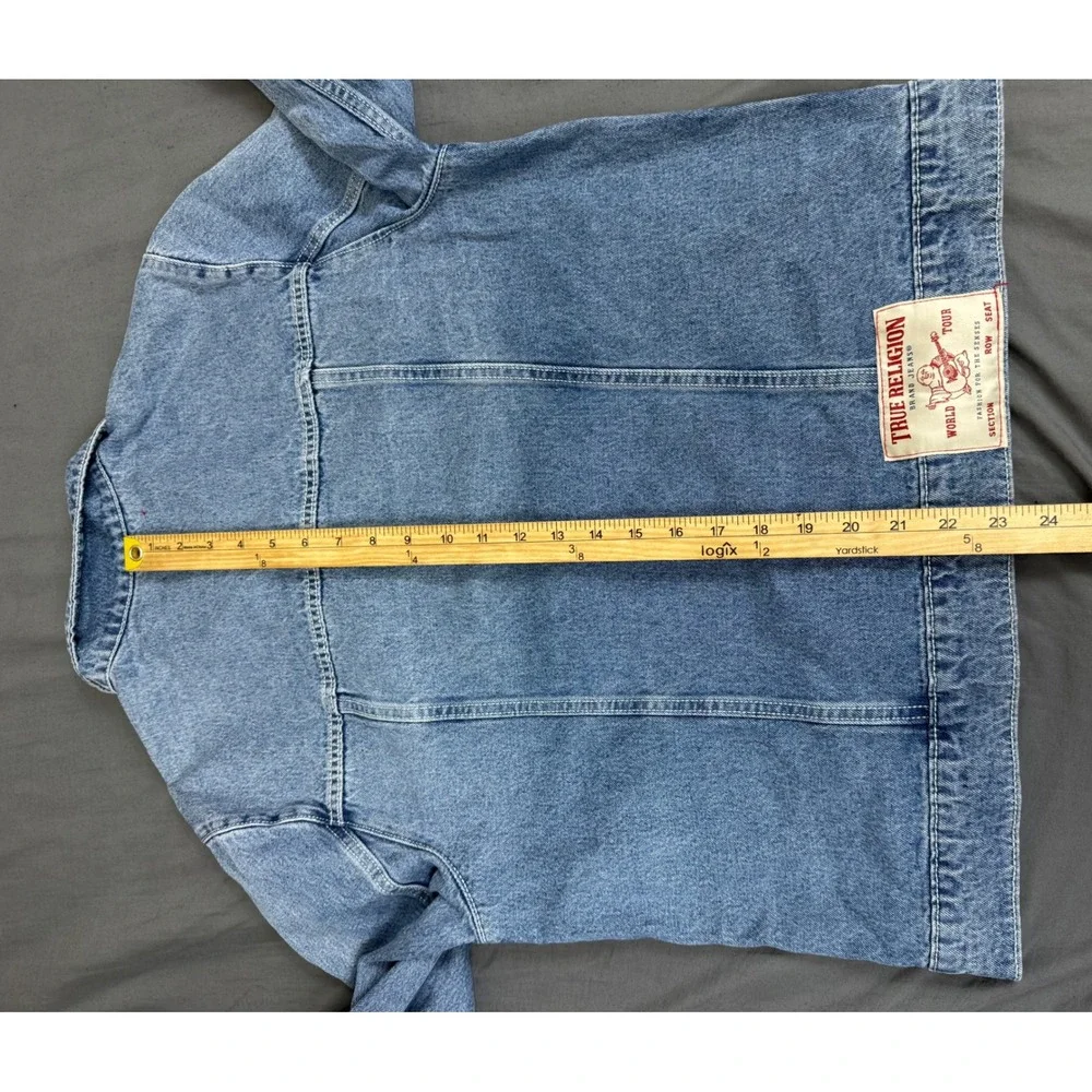 True Religion Mens Applique SN Denim Jacket Light Pacific Wash 701192 Small NWT